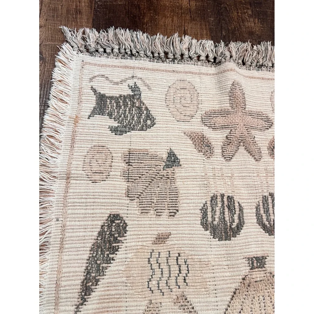 VTG Coastal Nautical Woven Cotton Fringe Rug Seashell Starfish Beach Decor 26x48